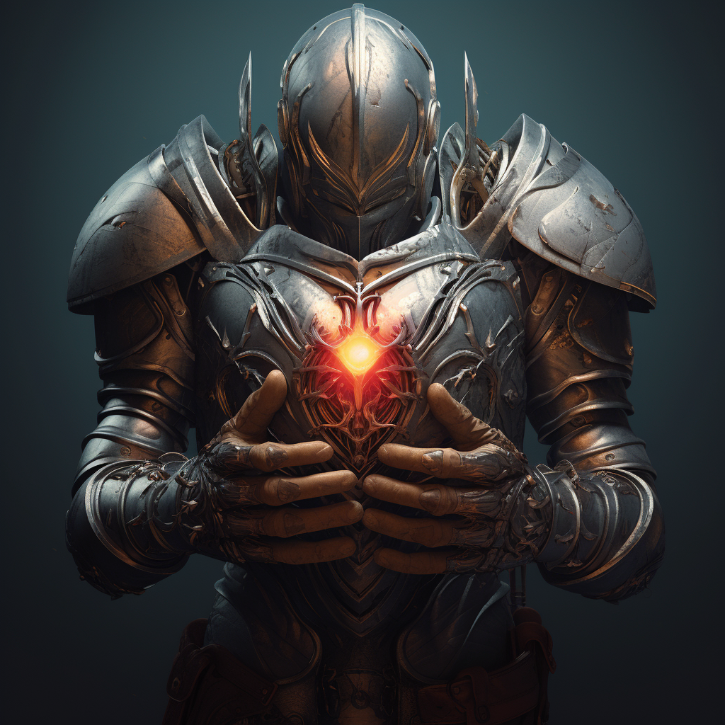 Knight holding heart with hand