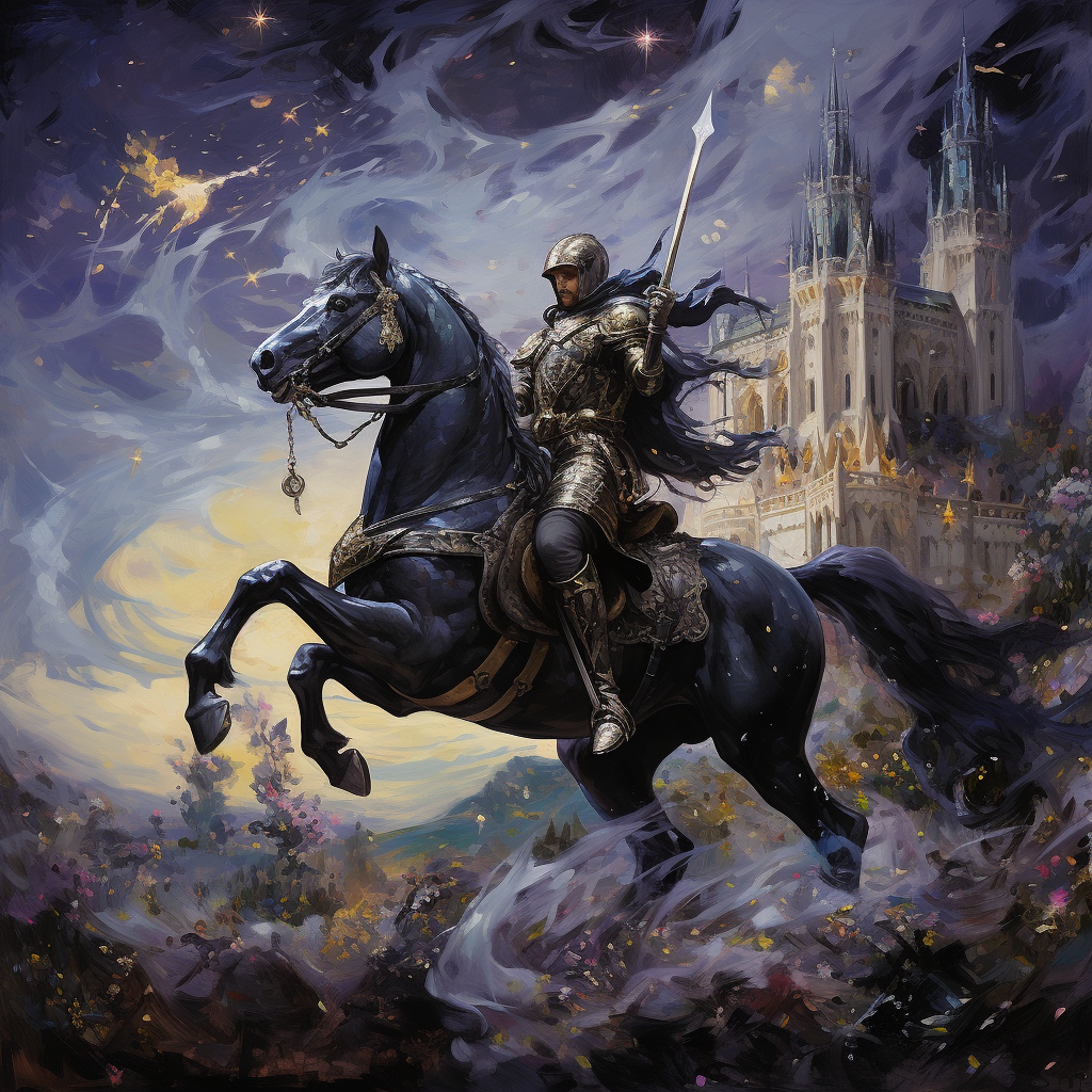 Knight holding lance and shield on horse