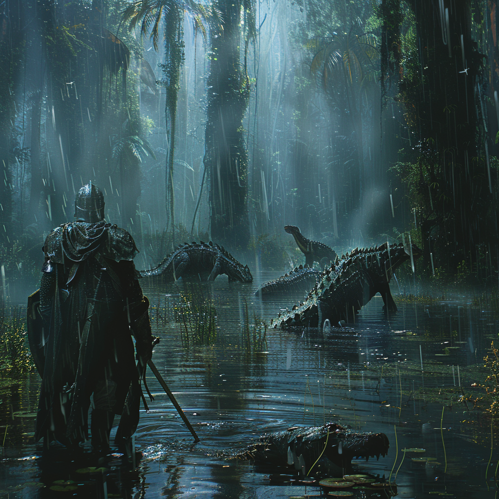 Knight in Swamp with Dragons