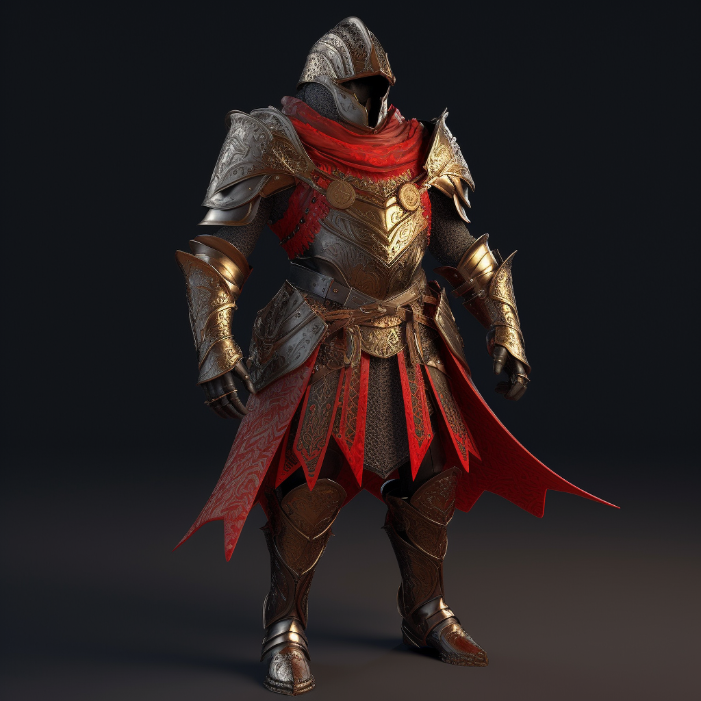 Knight in Red Cloak Armor