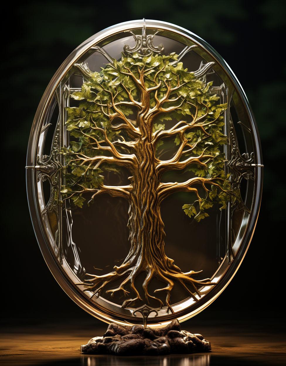 Knight's Shield in Window Glass with Tree