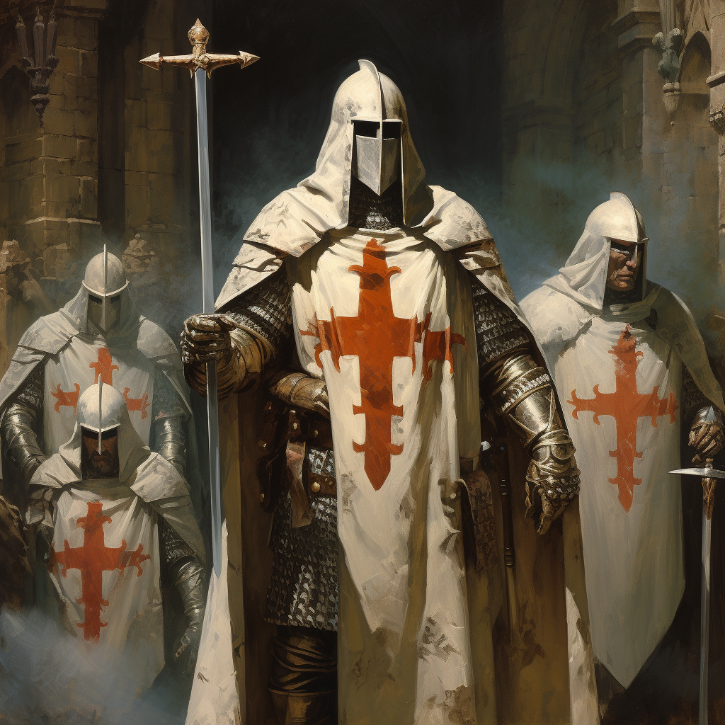 Dramatic knights templar pulp art painting