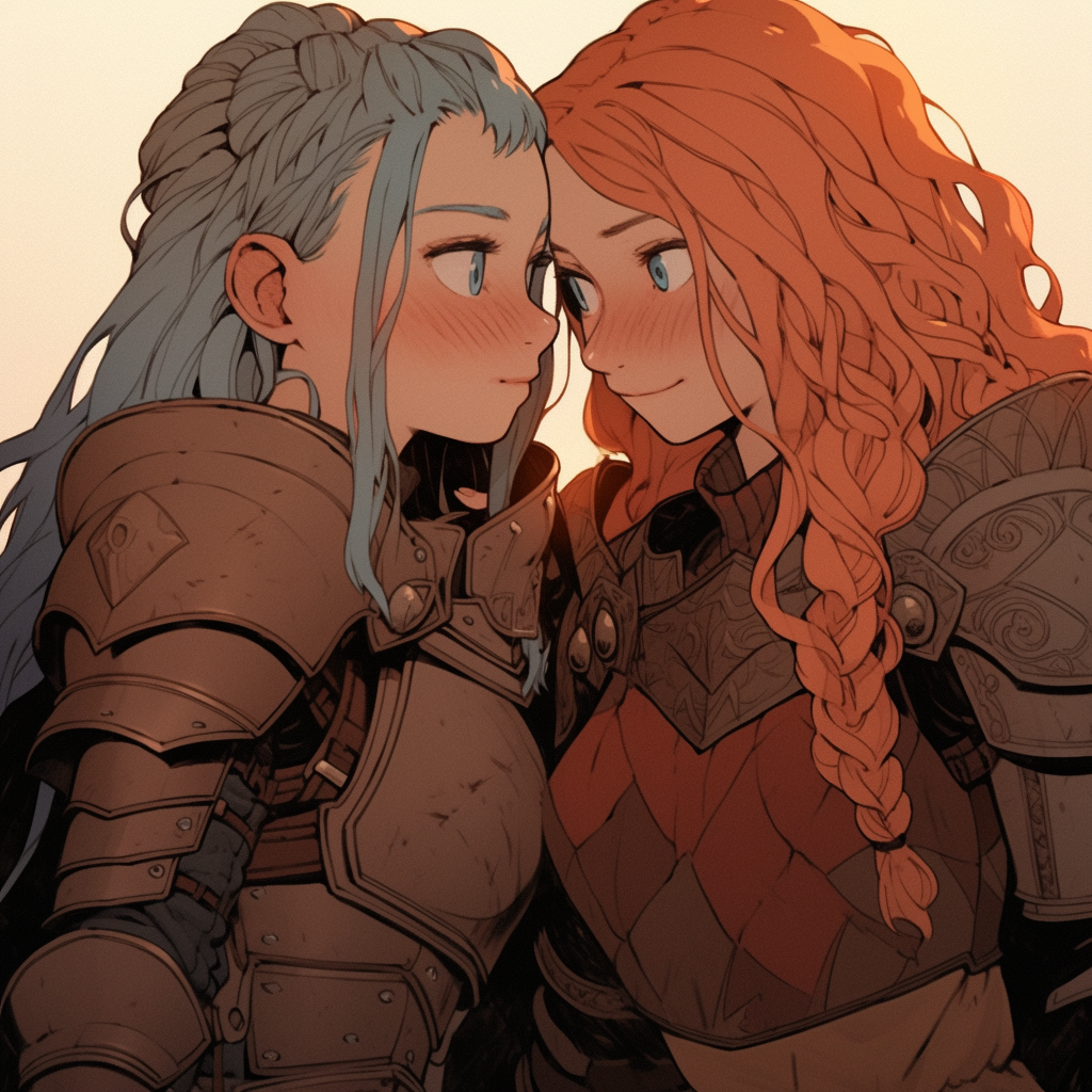 Two Female Knights Flirting on a Romantic Date