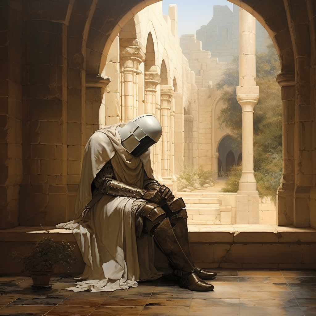 Knights in contemplation within monastic settings