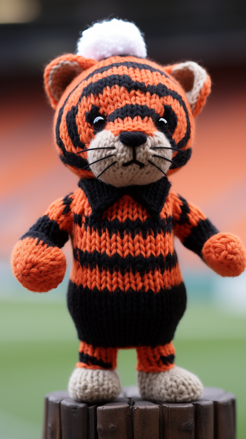 Knitted Cincinnati Bengals mascot toy