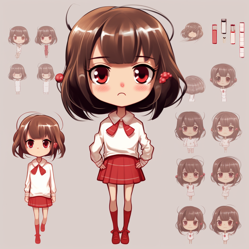 Cute Asian girl in knitted school uniform