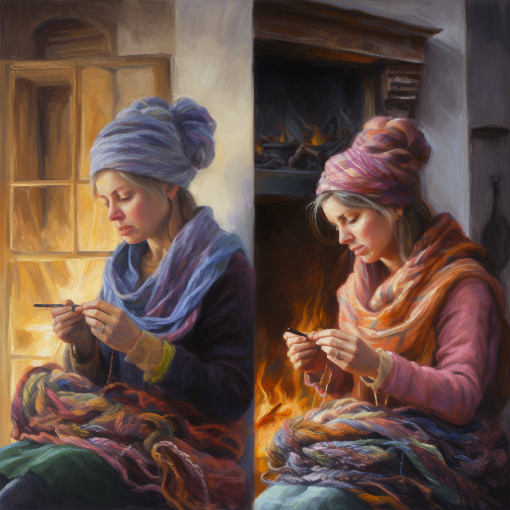 Image of Women's Progress in Knitting Scarf