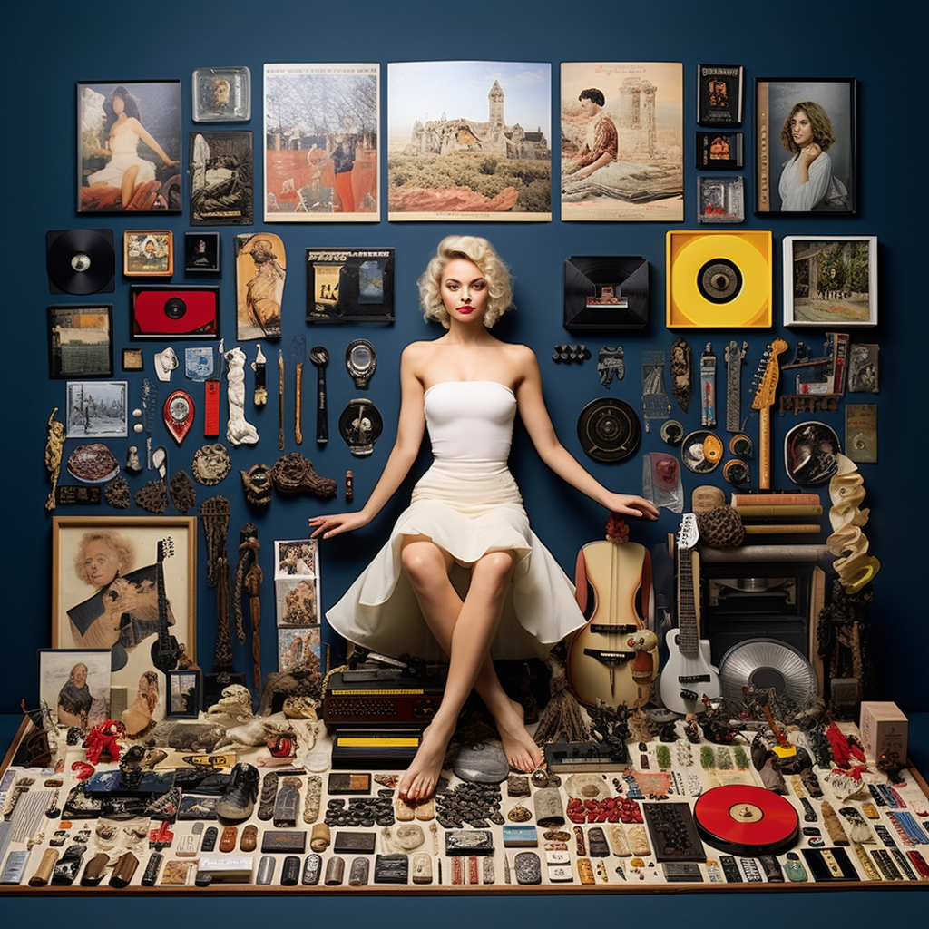 Norman Rockwell-inspired knolling of female vinyl collector