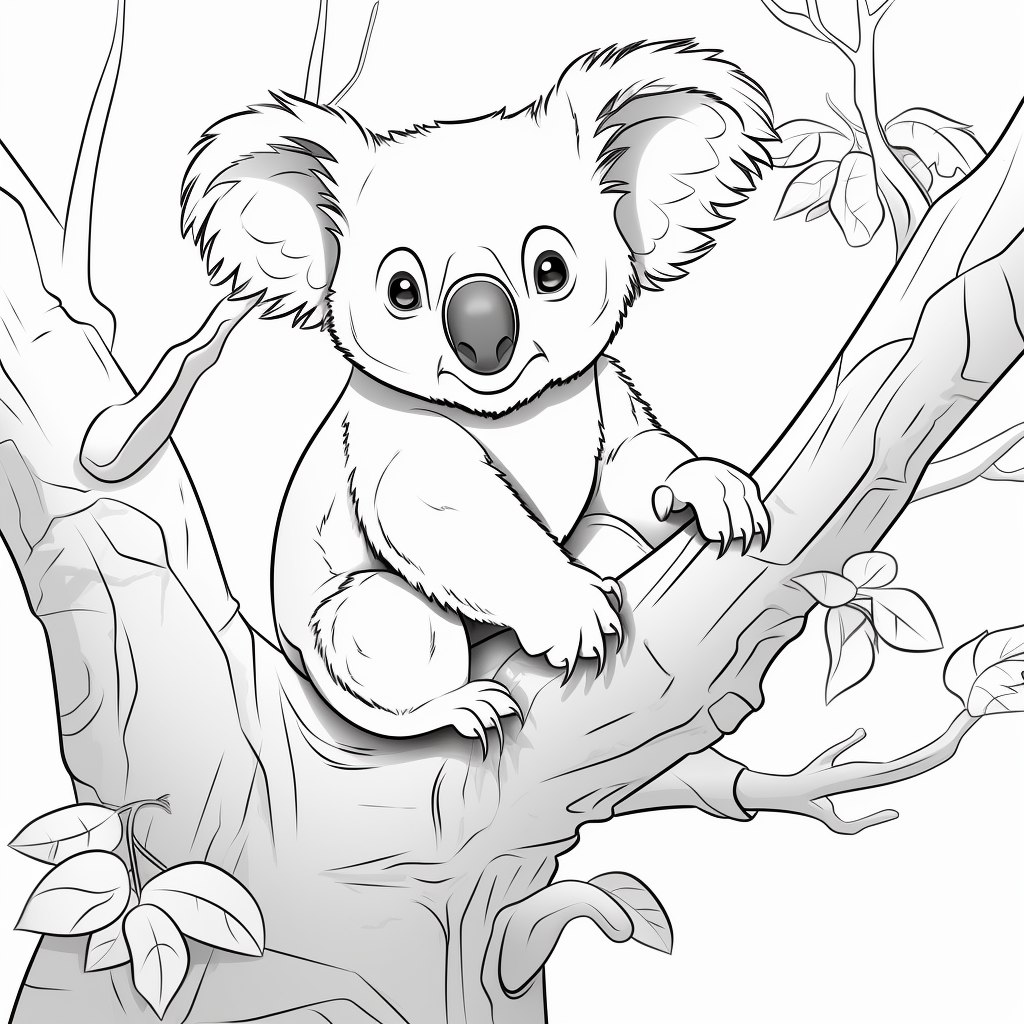 Cartoon Koala on Tree Coloring Page