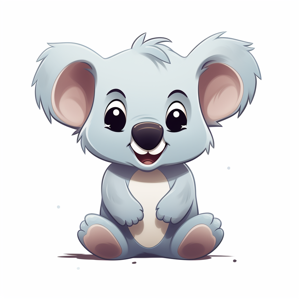 Koala in Disney Cartoon Style on White Background