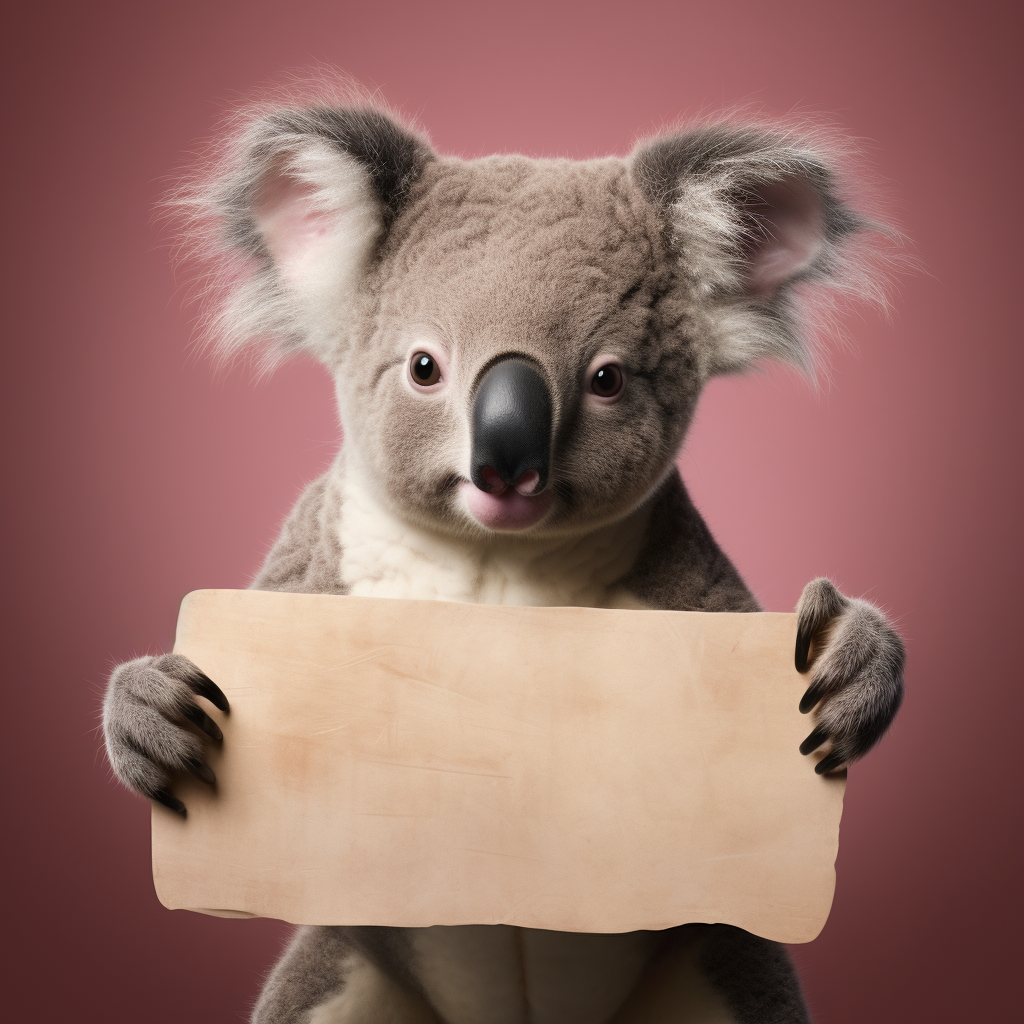 Cute koala holding a pink sign