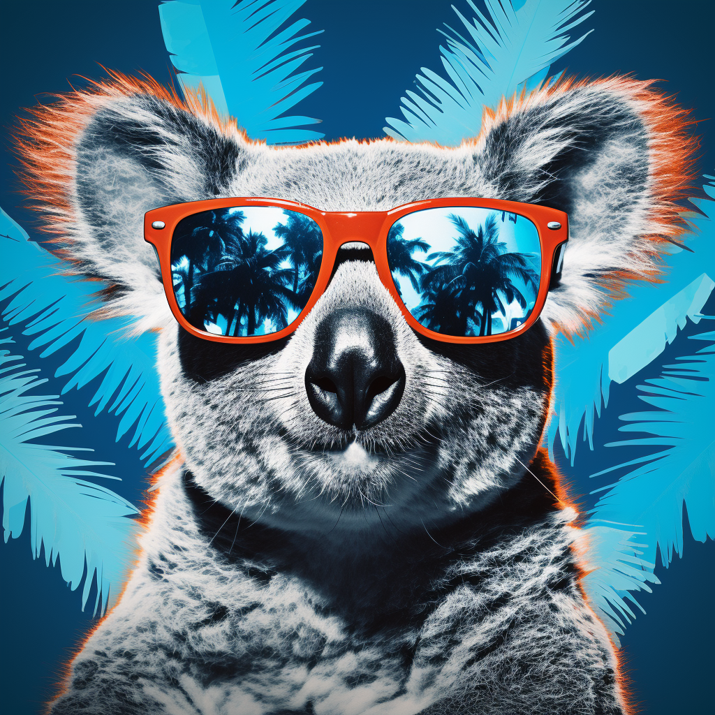 Koala Sunglasses Blue Background Collage