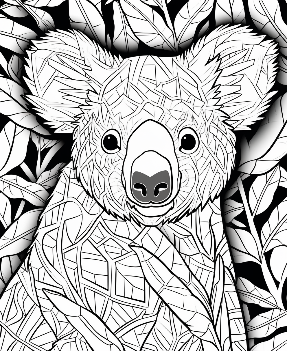 Koala Bear in Abstract Background Coloring Page