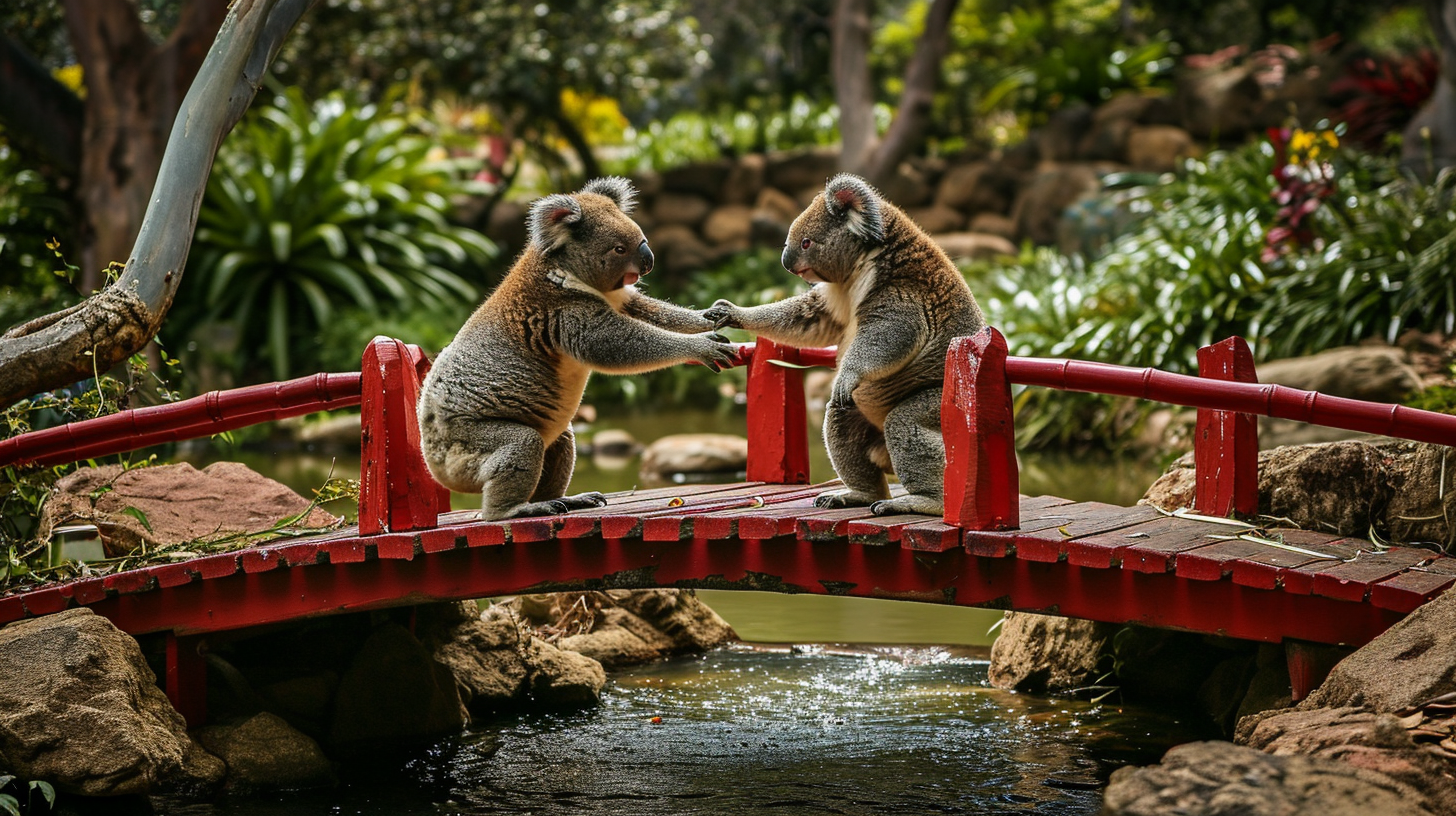 Two koalas engaged in epic kung fu battle