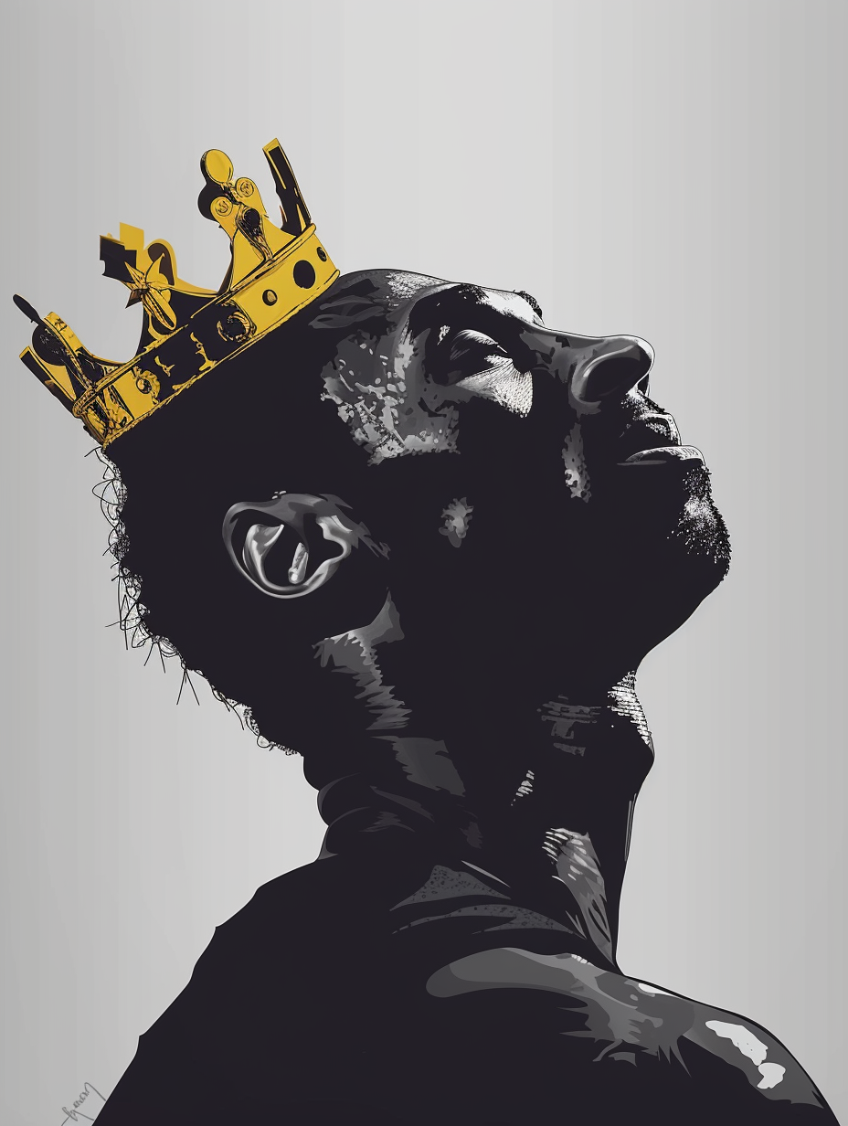 Kobe Bryant anime cinematic silhouette with gold crown