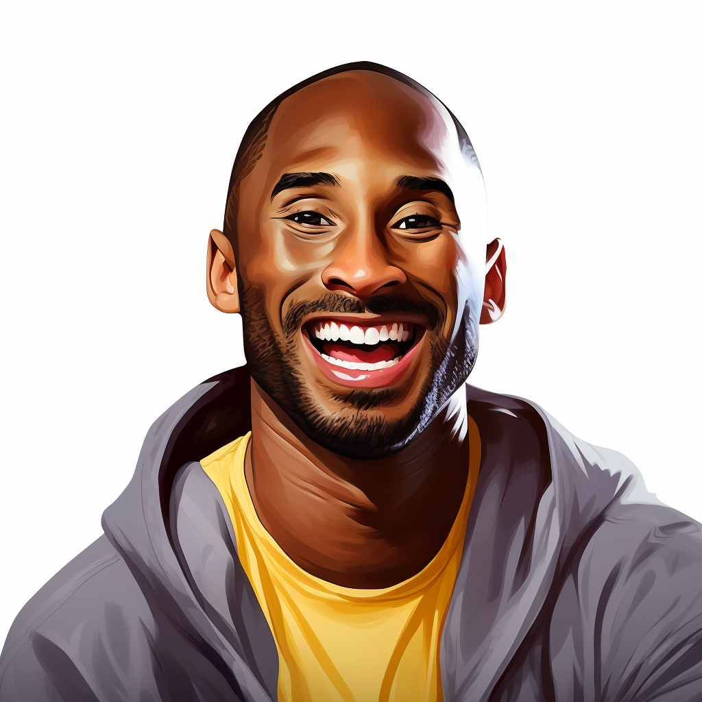 Kobe Bryant smiling in basketball jersey on white background