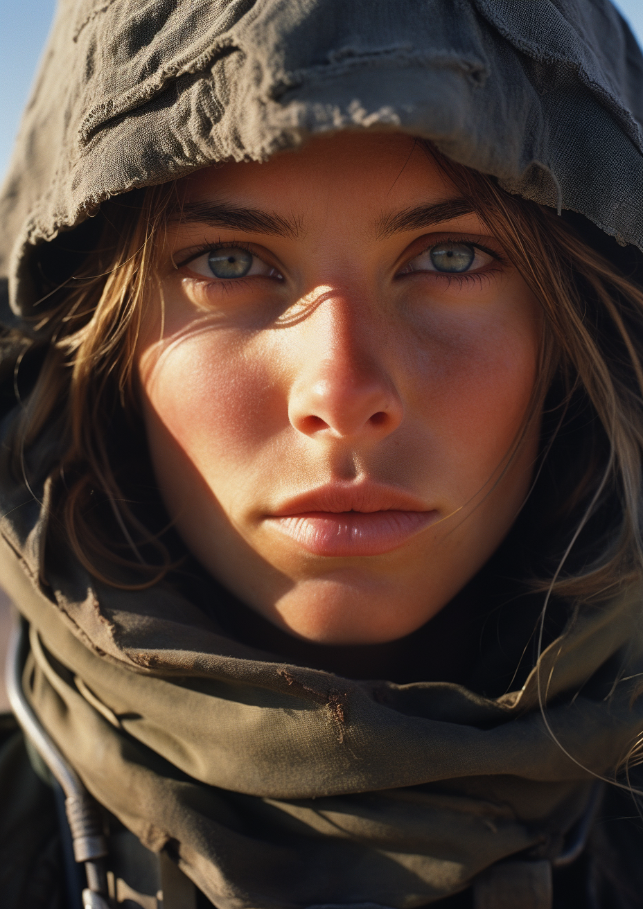 Close-up of woman desert soldier face