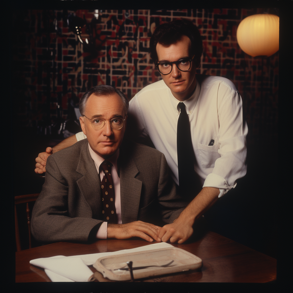 Norm Macdonald and Woody Allen in a vintage kodak film photograph