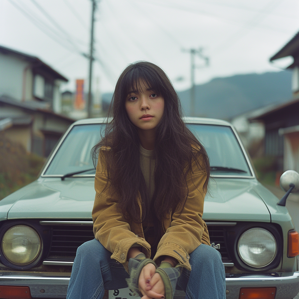 Beautiful girl posing with a Toyota 86 in Japan