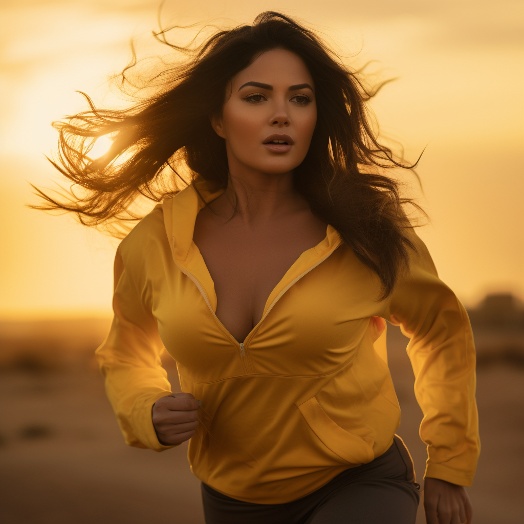 Closeup of Brunette Jogging at Sunset