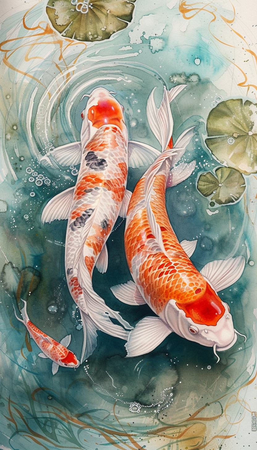 Koi Carps Watercolor Painting