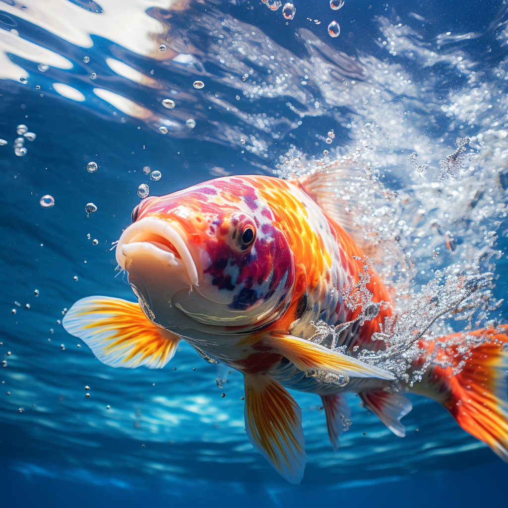 Koi fish swimming in rainbow