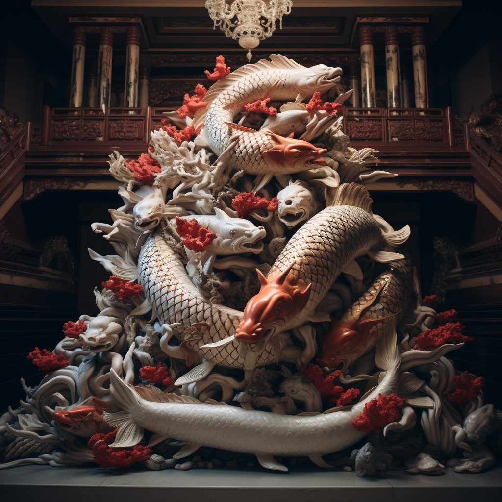 Majestic koi fish on snake pile