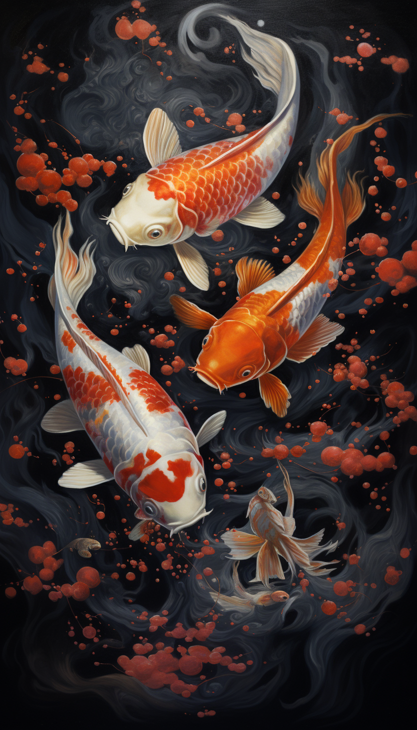 Group of swimming koi fish