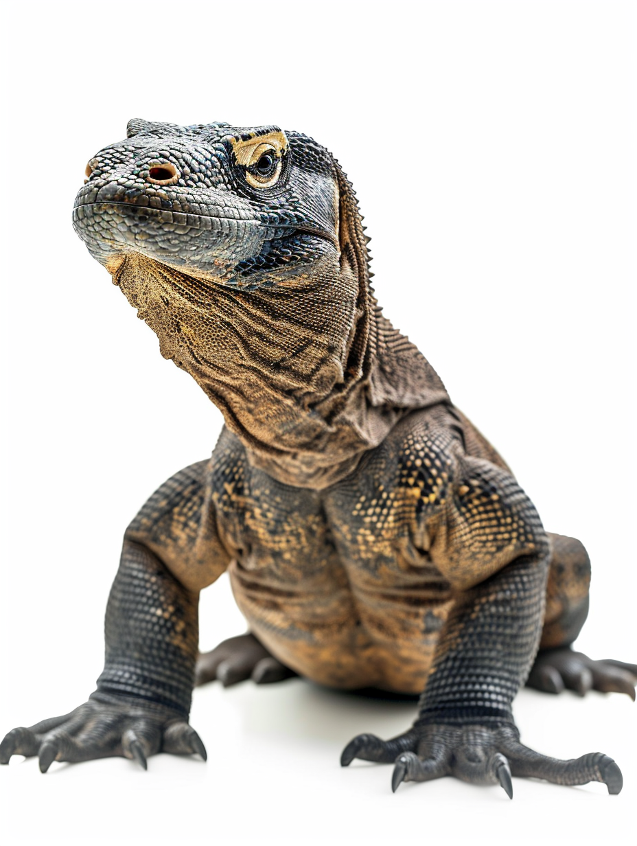 Komodo Dragon Lizard on White Background