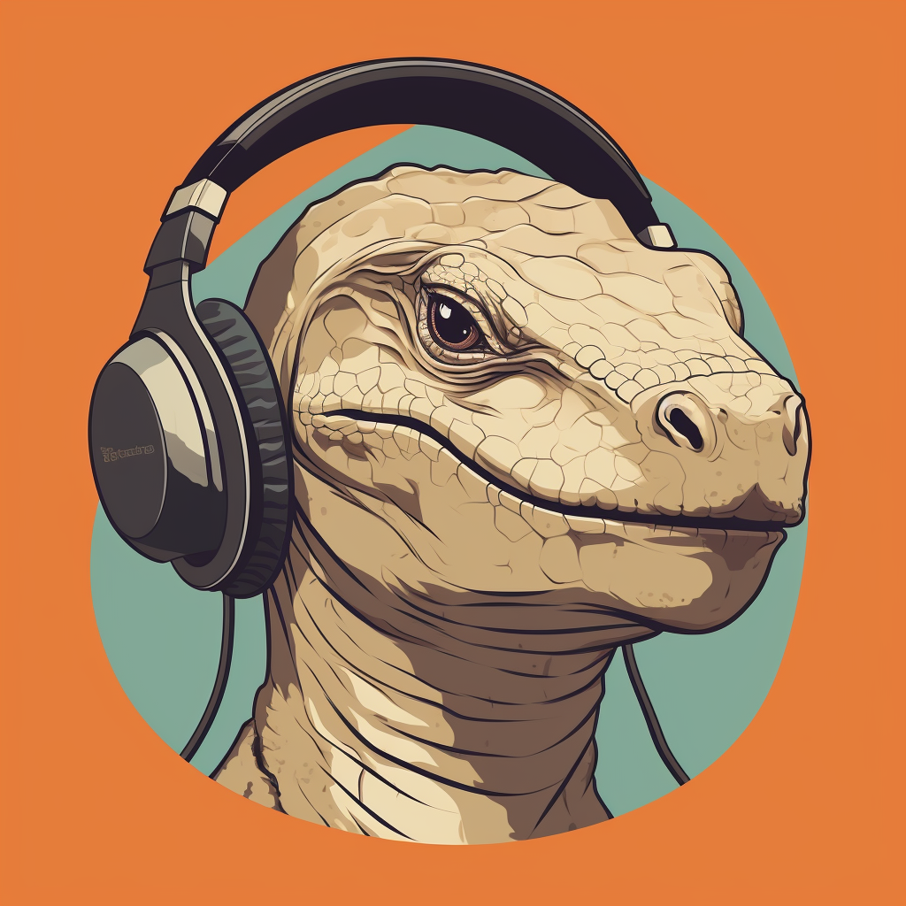 Illustration of Komodo Dragon with Headphones