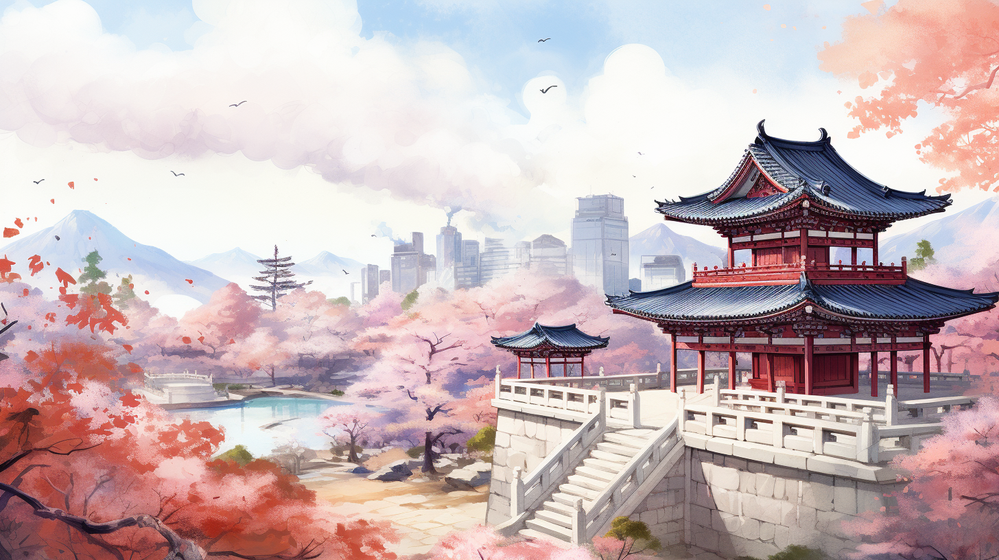 Beautiful Korea Watercolor Travel Scene