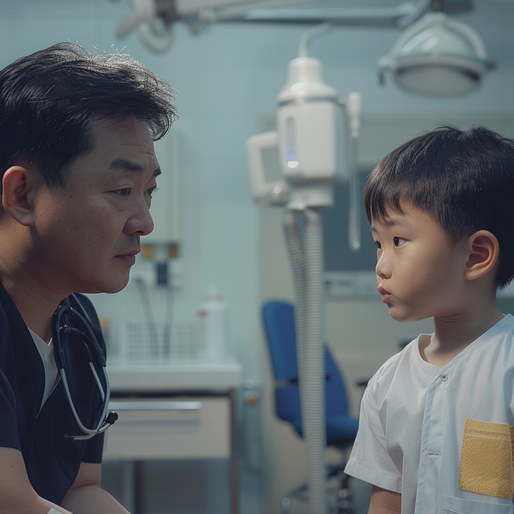 Korean boy talking to doctor