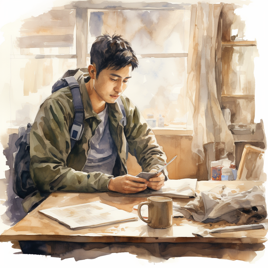 Male Korean college student writing novel