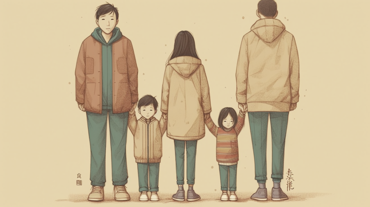 Korean family portrait illustration