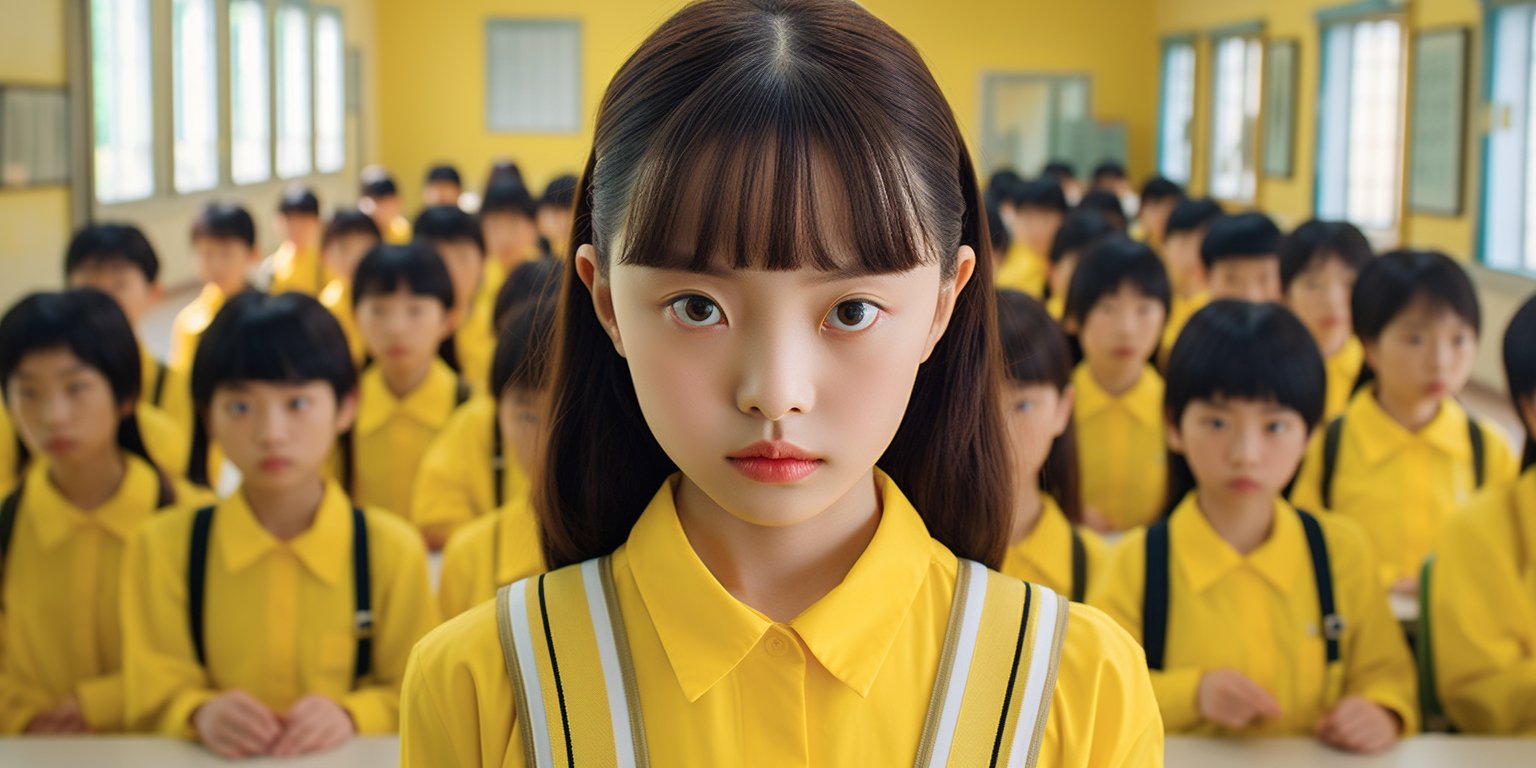 Korean girl in yellow uniform at kindergarten