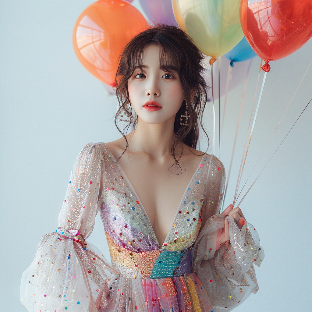 Korean girl holding party balloons