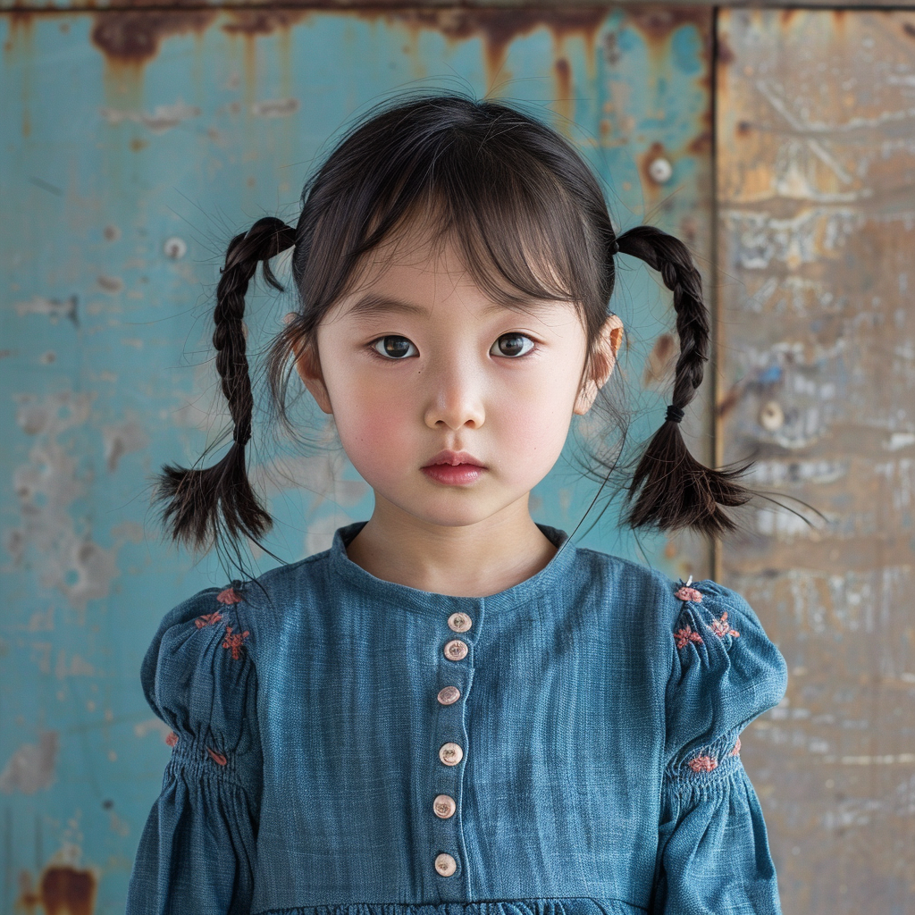 Six-year-old Korean girl pigtails