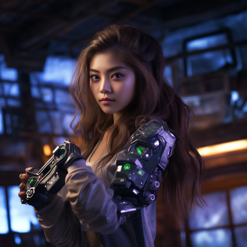 Happy Korean girl holding game controller