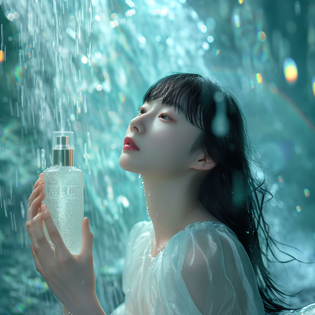 Korean girl washing hair with luxury shampoo