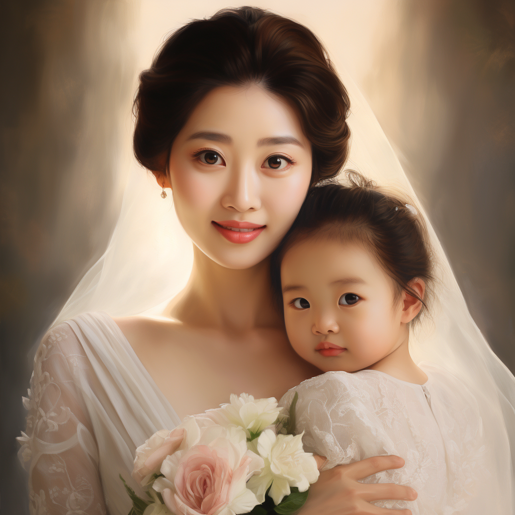 Korean girl holding a beautiful baby