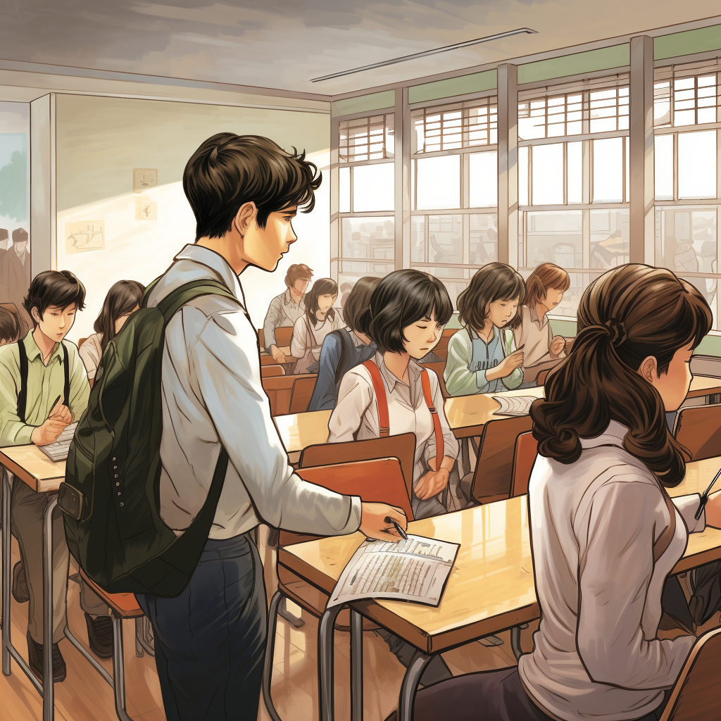 Korean high school classroom back during class