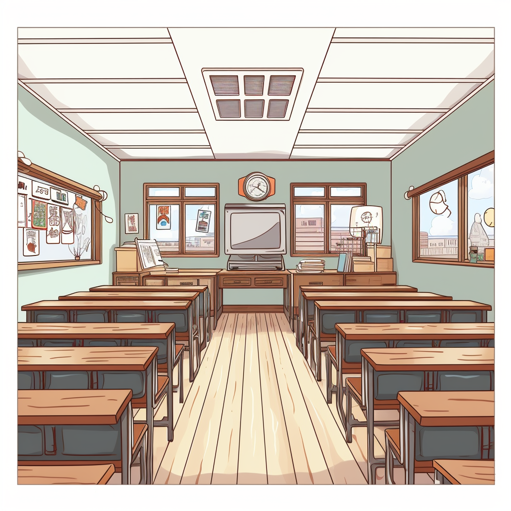 Korean high school classroom back view icon