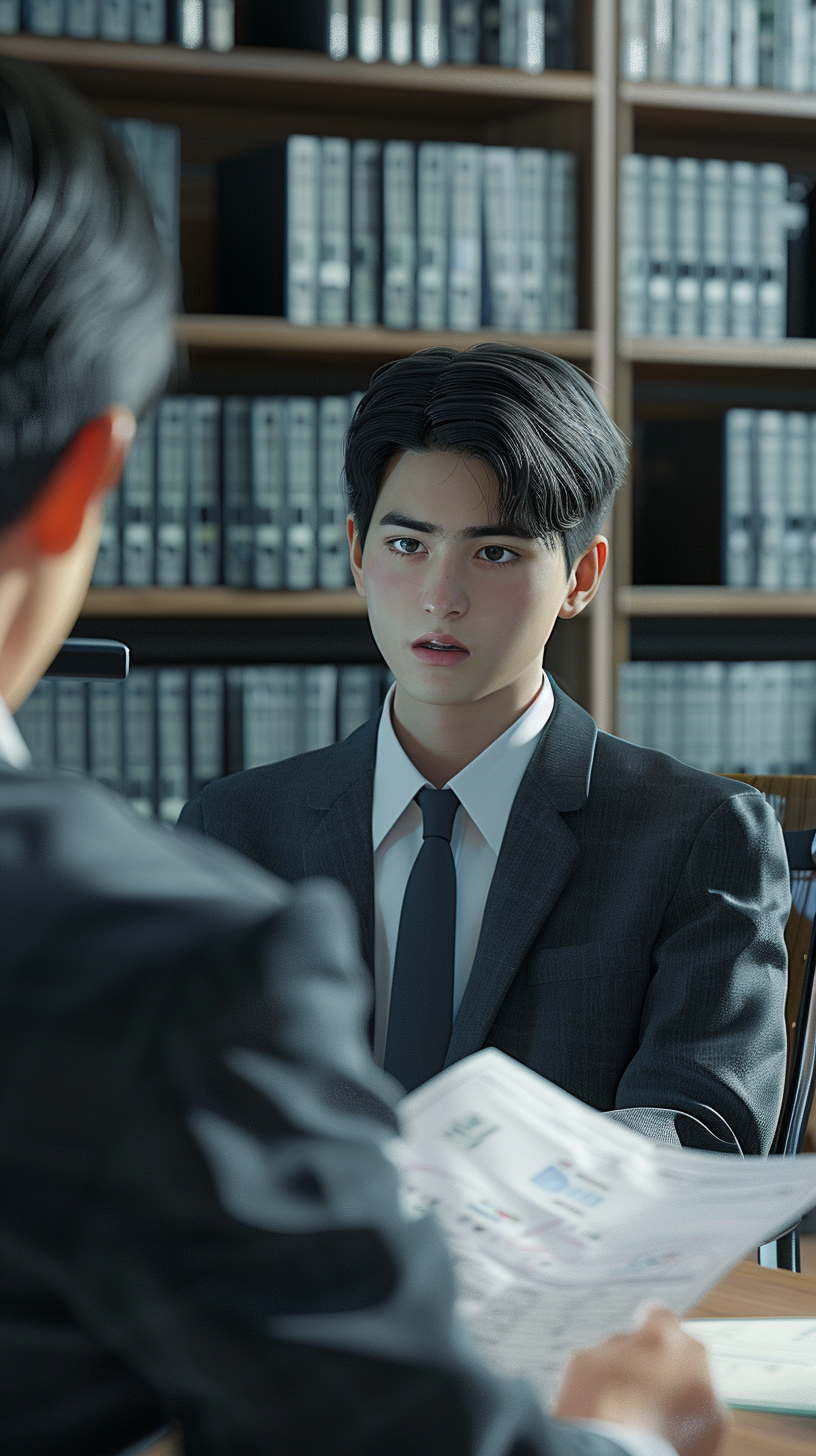 Young Korean student with lawyer