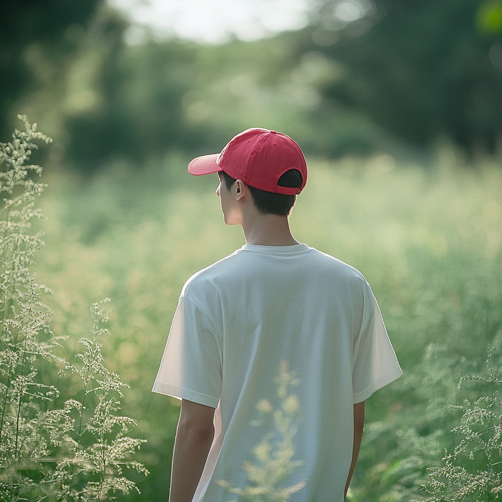 Korean male model white t-shirt