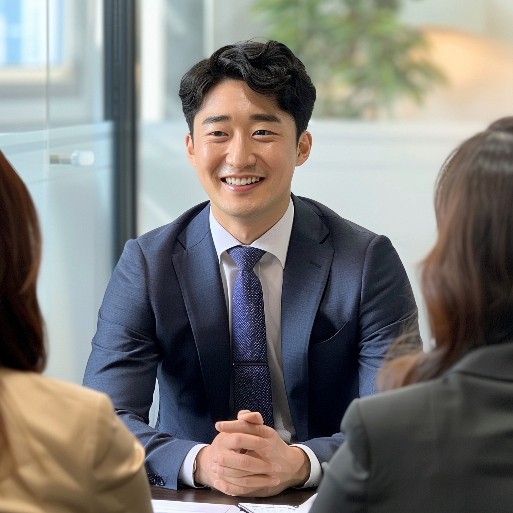 Korean man interviewing candidates