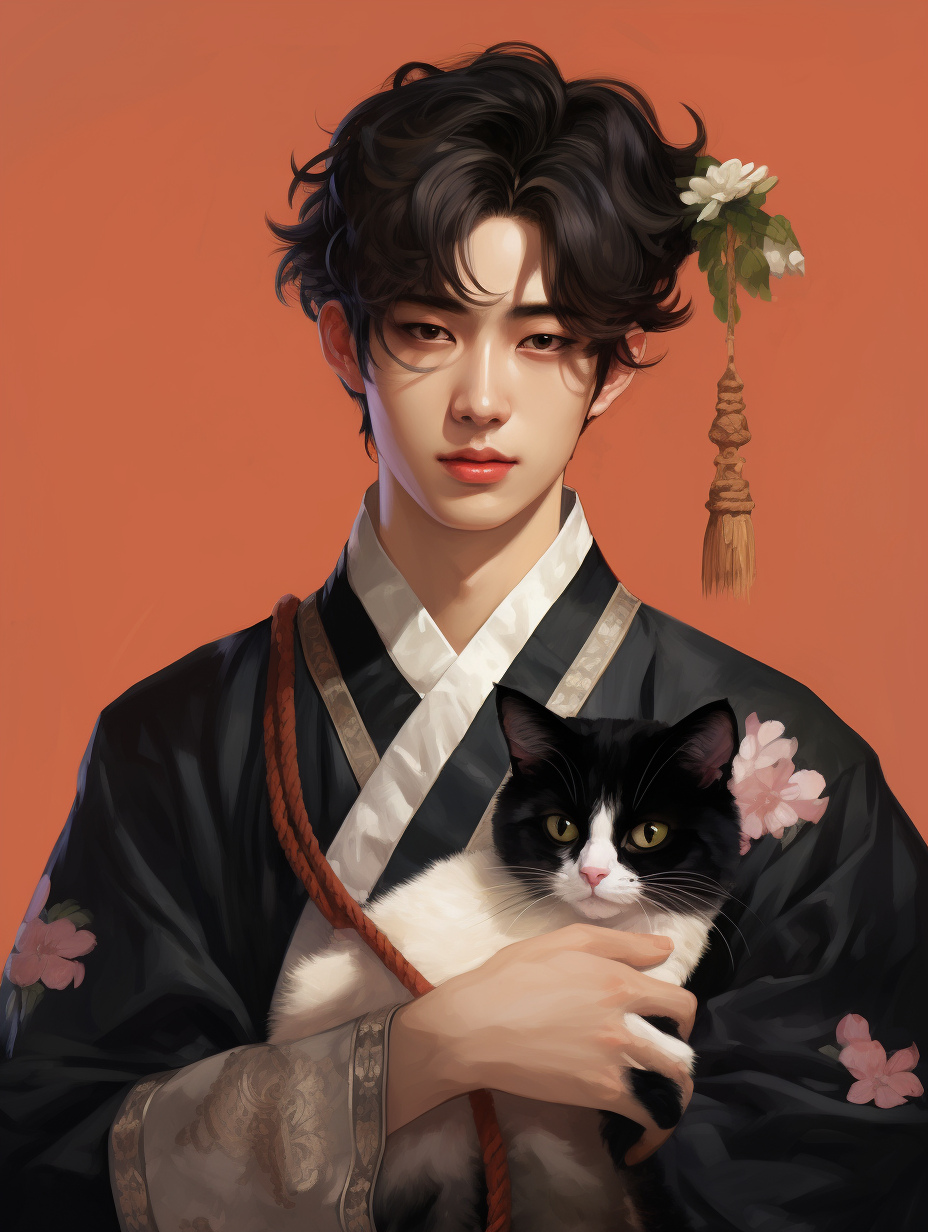 Korean men in maid costume with cat hair pin