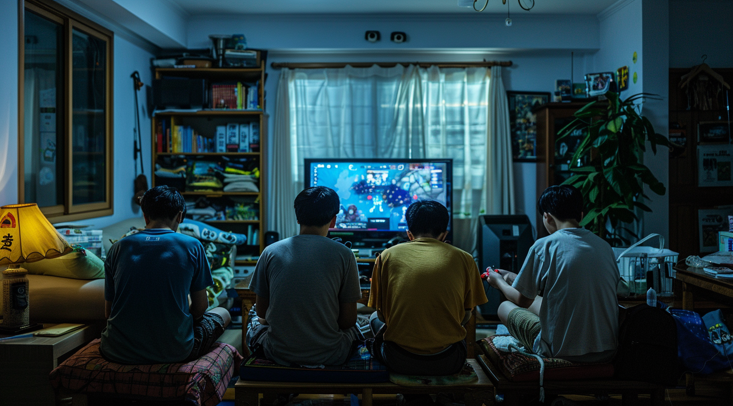 Korean men playing video games