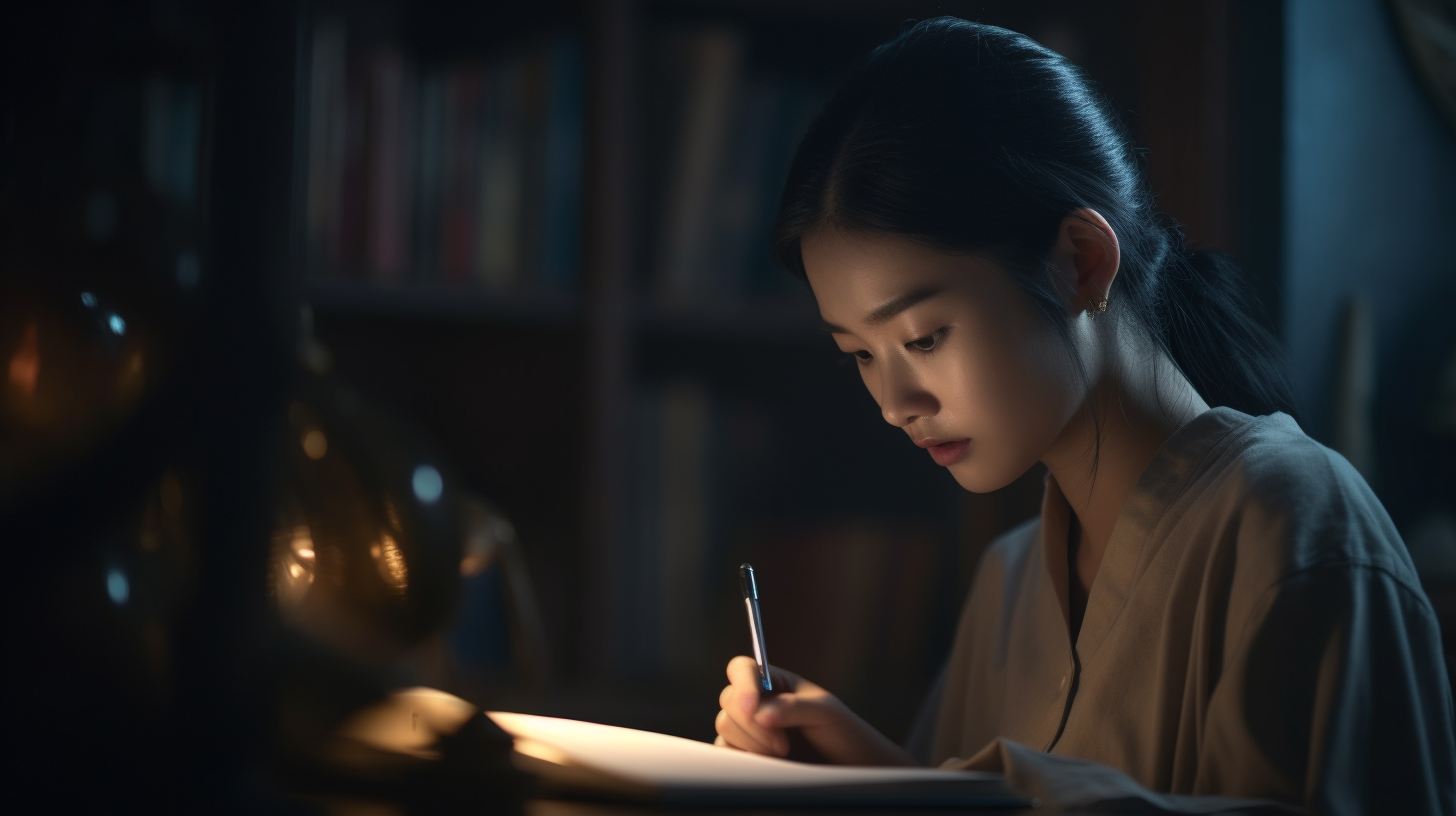 Korean student studying hard myself super realistic