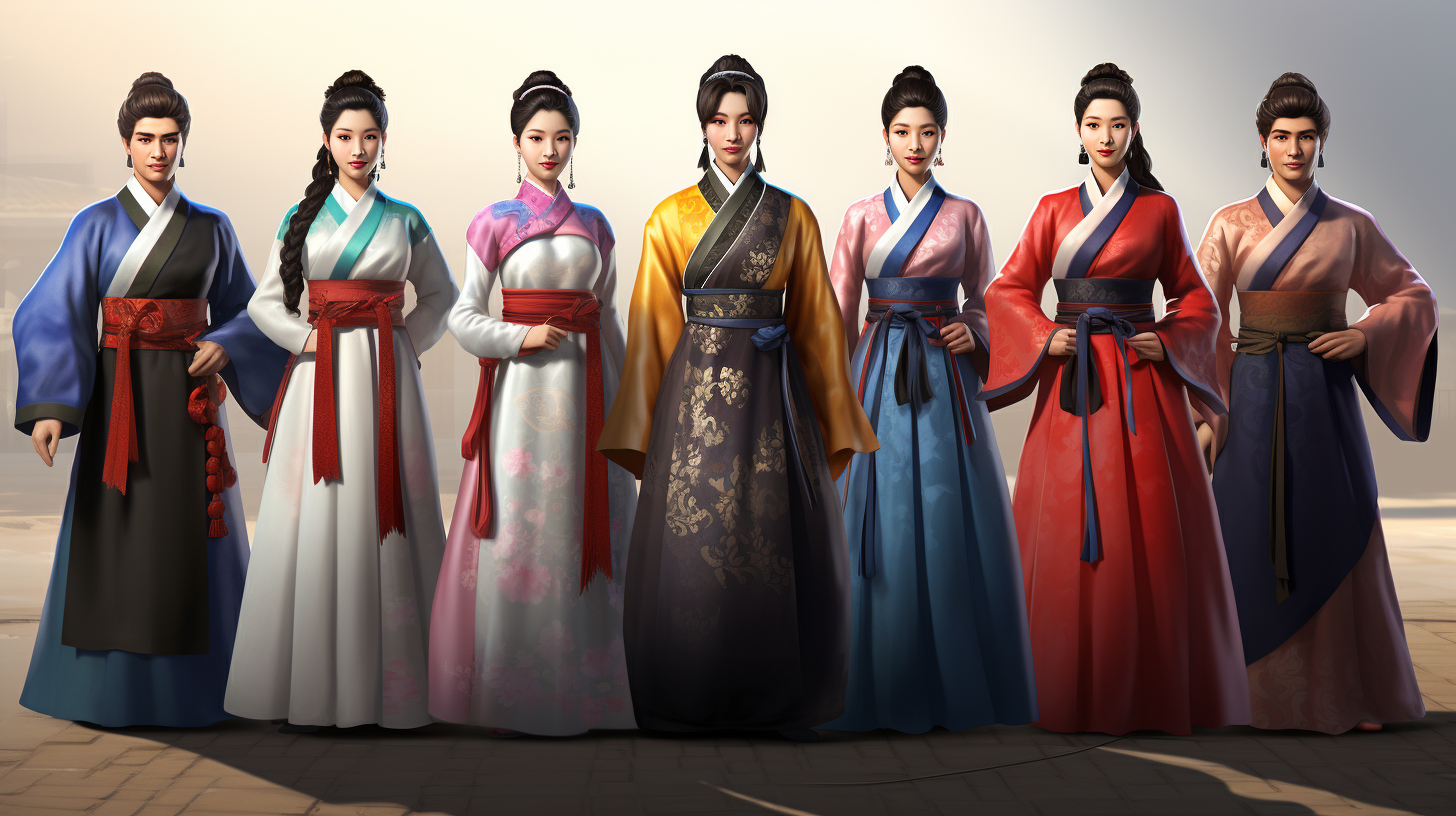 Colorful Korean Superhero Group in Hanbok