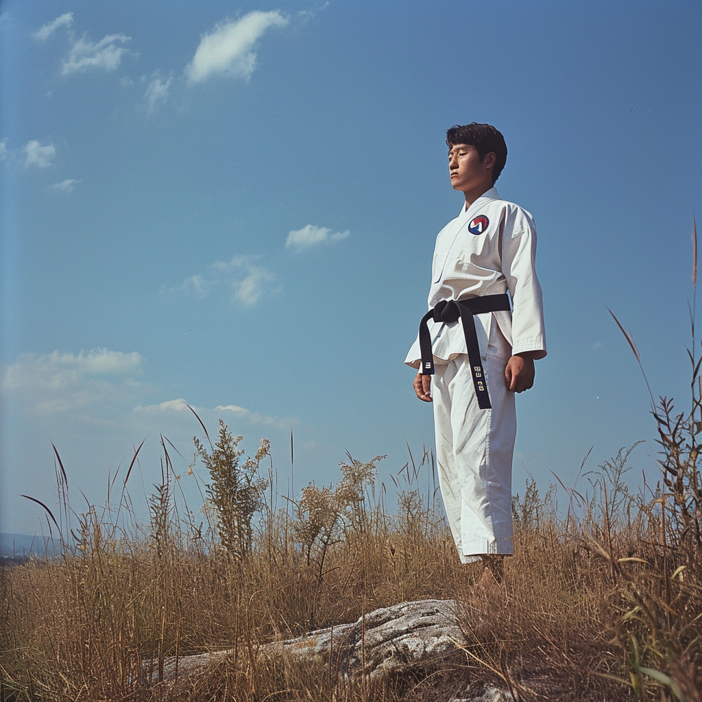 Korean Taekwondo Student on Hill